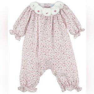NWT Luli & Me Scallop Collar Floral Petall Longall Bubble Romper. 9 Months.